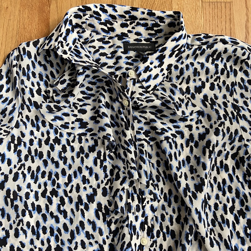 Banana Republic Leopard Print Ruffle Neck Blouse